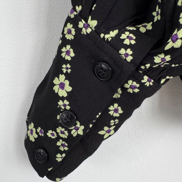 NWT GANNI Printed Floral Crepe V-Neck Blouse Black Margarita Size 34 (S/M) - Picture 6 of 15
